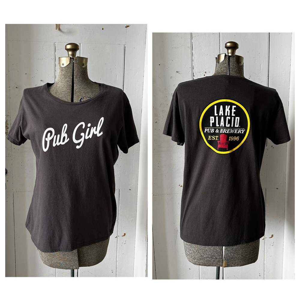 Anvil Lake Placid Brewery PUB GIRL Ladies Black Short Sleeve Tee Classic Cotton